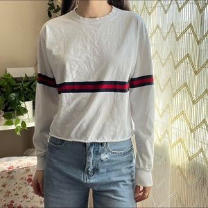 Brandy Melville White Red Blue Stripe Longsleeve T Shirt